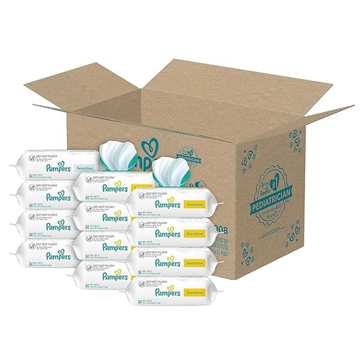 [B0BJ13K7FR] Pampers Toallitas sensibles para bebé, a base de agua, hipoalergénicas y sin perfume, 8 paquetes de Fip-Top, 4 paquetes de recarga (1008 toallitas en total) [El embalaje puede variar]