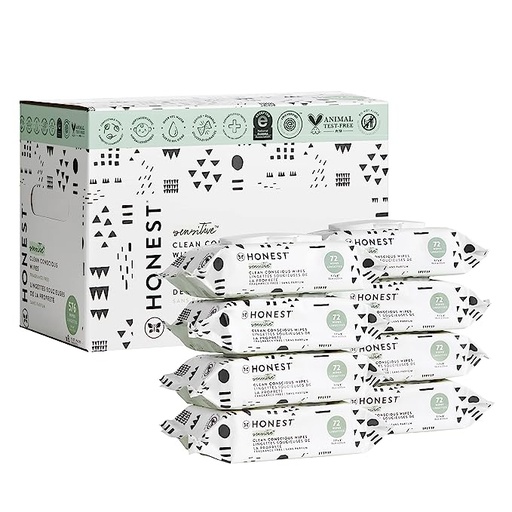 [B07SH6HN2X] The Honest Company - Toallitas limpiadoras para bebé con 99% de agua, respetuosas con el medioambiente, compostables, a base de plantas, hipoalergénicas, verificación EWG, Pattern Play, 576 unidades
