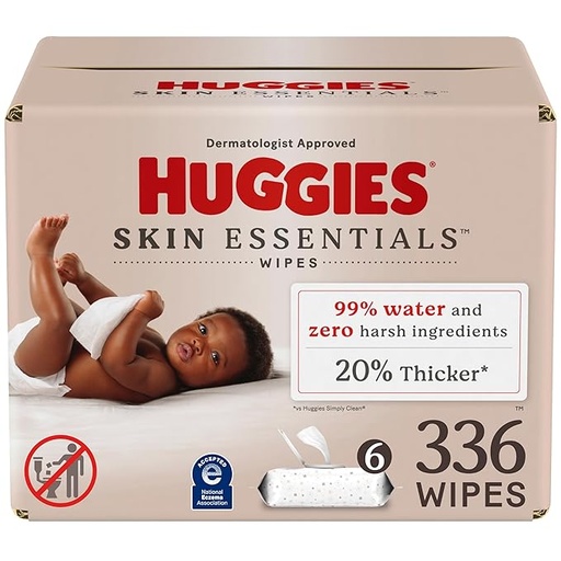 [B0CHGK5FCT] Huggies Skin Essentials Toallitas para bebé, hipoalergénicas, 99% de agua, 6 paquetes con tapa abatible (336 toallitas en total)