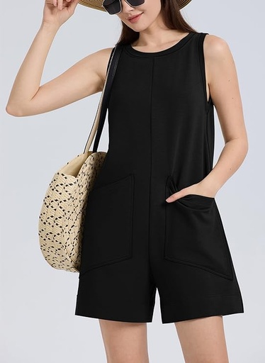 [B0CW96M6YL] XIEERDUO Rompers For Women 2024 Summer Sleeveless Loose Fit Vacation Outfits Overall Jumpsuits Jumpers Shorts With Pocket