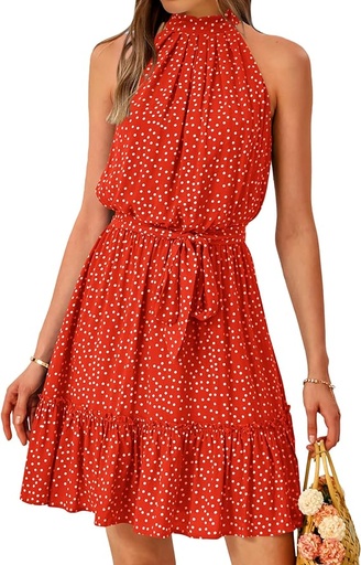 [B08QRZ9FTS] BTFBM - Vestido de verano para mujer, cuello halter, sin mangas, casual, floral, lunares, estampado de leopardo, corto, bohemio, con volantes