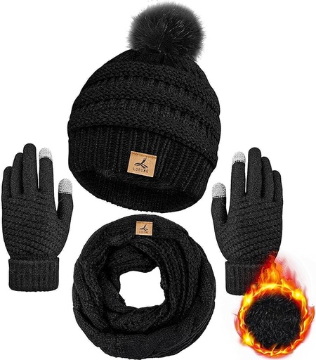 [B0CNLDG8Q6] Conjunto de guantes de invierno con gorro y bufanda, gorro de punto suave y cálido, guantes para pantalla táctil, calentador de cuello, bufandas de punto grueso para mujer