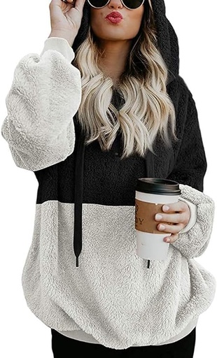 [B07HRM1R8F] Sudadera de felpa esponjosa con capucha y cremallera para mujer, estilo casual, tallas S-XXL