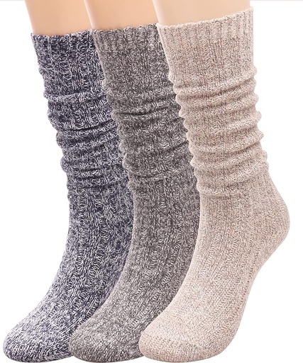 [‎ B0762JKH3G] TINTAO 3 pares de calcetines de lana de invierno para mujer, punto trenzado, hasta la rodilla, talla 5-11 W605