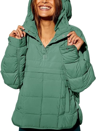 [B0BGSCZK74] chouyatou Chaqueta acolchada acolchada para mujer, abrigo de invierno de gran tamaño con capucha para mujer
