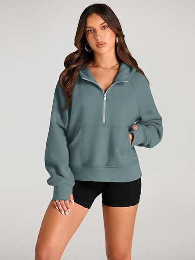 [B0CCDF533F] AUTOMET Sudaderas con media cremallera, sudaderas cortas de forro polar para mujer, suéteres con cremallera de un cuarto, trajes de otoño, ropa de invierno 2024