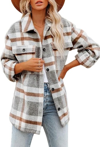 [B09MYN1GHP] Beaully - Chamarras casuales a cuadros para mujer, de franela cepillada, con botones, camisa con bolsillos