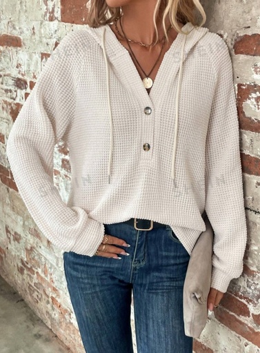 [sz2306020006614402] Half Button Raglan Sleeve Drawstring Hoodie