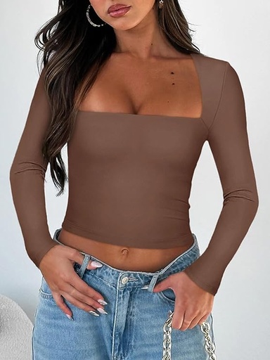 [B0CL6J9MS2] REORIA Camiseta corta sexy de manga larga con cuello cuadrado para mujer Y2K
