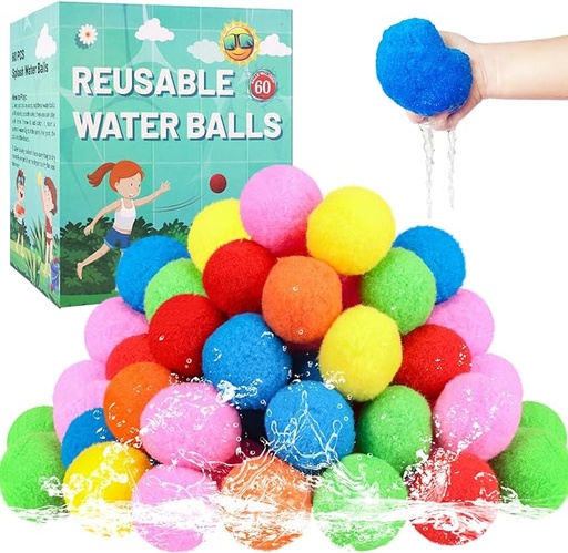 [B09YH8WH7V] 60 bolas de agua reutilizables, globos de agua reutilizables para juguetes y juegos al aire libre, juguetes de agua para niños y adultos, niños y niñas, pelota de juguetes de verano para diversión en