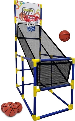 [B0833GB78K] Juego de aro de baloncesto para niños con 4 bolas, bomba de aire, sistema de disparo para interiores y exteriores para niños pequeños y niños