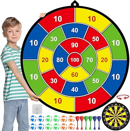 [B0CC9CCMSY] Tabla de dardos grande para niños, tablero de dardos de doble cara con bolas adhesivas y dardos, diversión deportiva para interiores y exteriores, juguetes de juego de fiesta, regalos para niños y