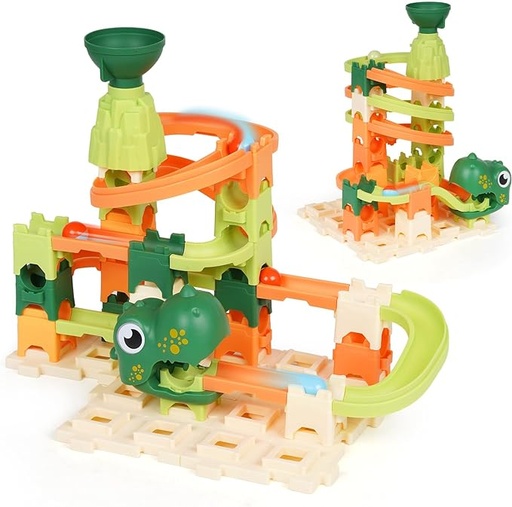 [B0CXDQWLRG] Kid Marble Run Building Blocks Dino Toy Montessori Learning STEM Ball Race Track 60 Pieces Bricks Maze Puzzle Set Race Track Marbles Maze Game Toy Set Dinosaur Toys Gift for Boys & Girls