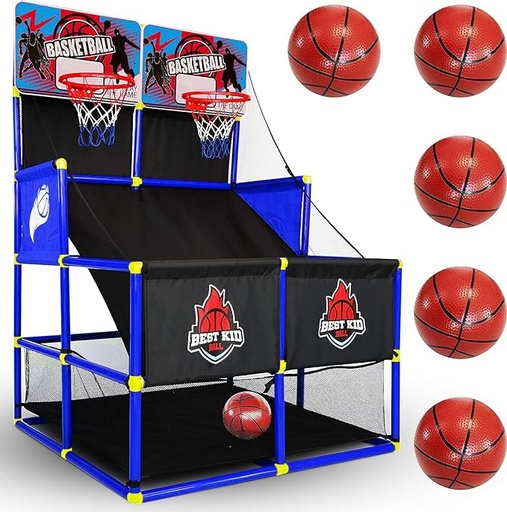 [B0CJCCQXDJ] BESTKID BALL Double Shot - Juego de arcade de baloncesto para interiores y exteriores, para niños de 3 a 9 años, regalo de fiesta de cumpleaños para niños, niñas, niños pequeños, divertido tren
