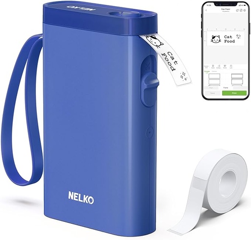 [B0CTY8YTCZ] Nelko Máquina etiquetadora con cinta, impresora de etiquetas Bluetooth P21, mini etiquetadoras inalámbricas con múltiples plantillas para organizar el hogar, azul profundo