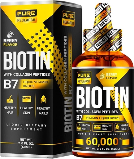 [B07FJQ32BG] Gotas de crecimiento del cabello de biotina líquida y colágeno de 50,000 mcg, suplementos de biotina y colágeno líquido para mujeres y hombres, apoya el crecimiento de la piel brillante, el cabello saludable y las uñas (2 onzas líquidas)