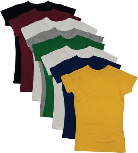 [B0CHZW4S5K] MISS POPULAR Paquete de 8 camisetas de manga corta de polialgodón súper suave con cuello redondo para niña, camisetas de colores surtidos