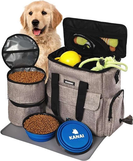 [B09V812HMC] Bolsa de viaje para perros | Contenedores de almacenamiento de alimentos para perros, alfombrilla de silicona, cuencos plegables grandes | Organizador de accesorios para perros aprobado por aerolíneas