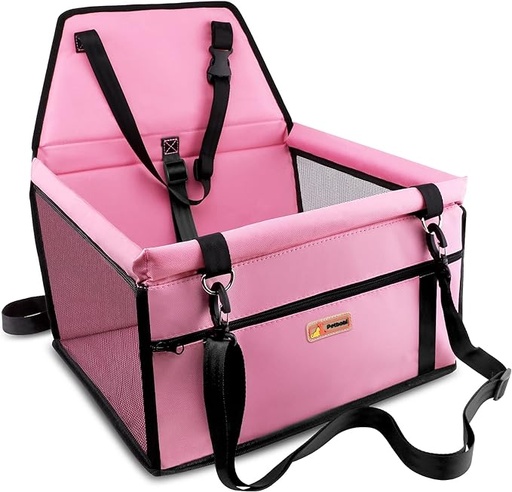 Petbobi Silla elevada de automóvil para perro o gato, portátil, estable y transpirable con cinturón de seguridad para viaje, viene con bolsa para su almacenamiento