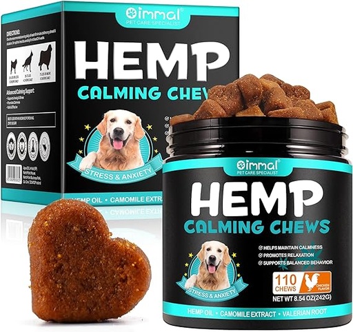 [B0C36SDPKJ] 110 masticables calmantes de cáñamo para perros, golosinas masticables calmantes para ayudar con la ansiedad del perro, promueve la relajación, la separación, los ladridos, el alivio del estrés, ayuda calmante para dormir, para todos los tipos de perros y tamaños (pollo, 110)