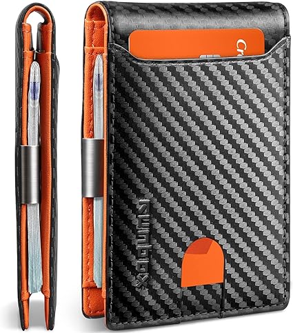 [B09M3Y8QZY] RUNBOX - Carteras delgadas para hombre, cartera de piel con pinza para el dinero, cartera de bolsillo frontal con bloqueo RFID, tarjetero minimalista con caja de regalo., Moderno