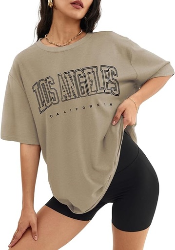 [B0CN6SL2C3] ATHMILE Camisetas de gran tamaño para mujer, ajuste holgado, cuello redondo, manga corta, blusa casual de verano, camiseta básica Y2K 2024