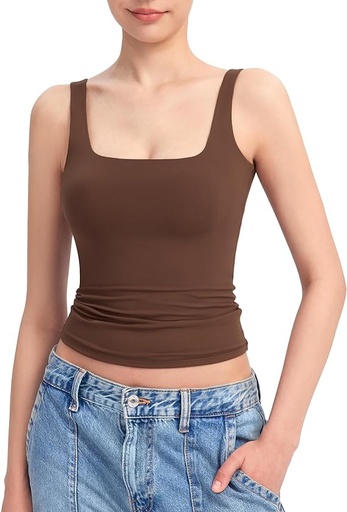 [B0CRR12KFS] PUMIEY Camiseta sin mangas con cuello cuadrado para mujer, con doble forro, básica, colección Sharp