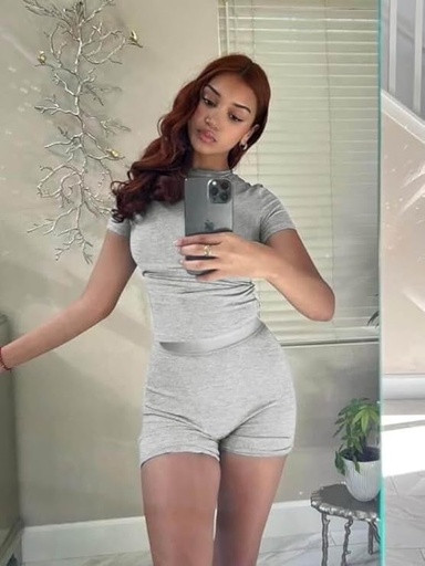 [B0CJQ2YT69] Conjunto de dos piezas de entrenamiento casual para mujer, camiseta de cuello redondo, pantalones de cintura alta, conjuntos a juego de ropa de calle