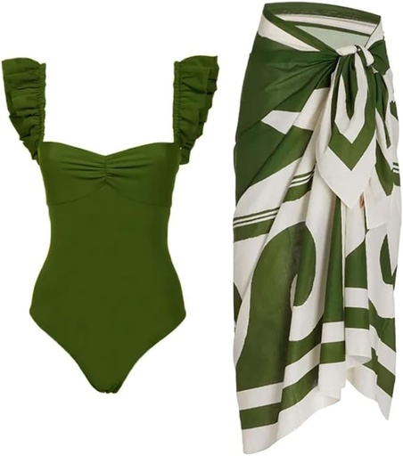 [B0CWTBBTJN] IMEKIS Traje de baño de 2 piezas para mujer con salida de baño con estampado floral retro, traje de baño de una pieza pareo para vacaciones de verano