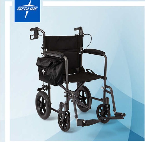 [Item  573790] Medline Elite Aluminum Transport Wheelchair, Titanium Grey