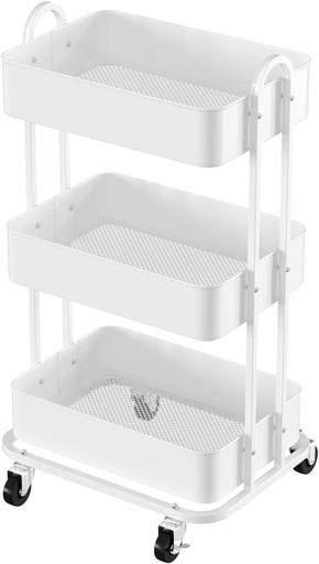 [ASIN	B0BQVC4JXZ] Ceayell 3-Tier Full Metal Utility Rolling Cart for Storage Organizer Cart for Office, Bathroom, Kitchen (White)